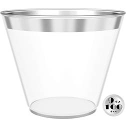 Jl prime 100 heavy duty disposable 9oz silver rim clear plastic cups for party
