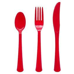 1 Party Essentials Combo Plastic Cutlery Heavy Duty Red 24 Ct