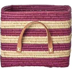 Rice Raffia Basket with Handles & Stripes