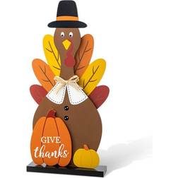 GlitzHome 31" H Thanksgiving Wooden Turkey Porch Figurine