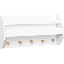 Catch-All Wall Shelf with Bookrack and Hooks White RiverRidge