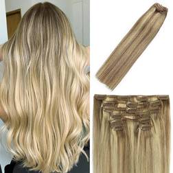 WindTouch Remy Hair Clip in Hair Extension 15 inch 7-pack 18p613 Mixed Bleach Blonde