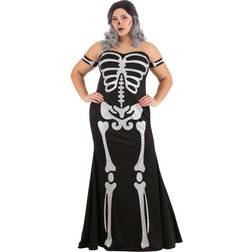 Women's Plus High Fashion Skeleton Costume Black/Gray 1X