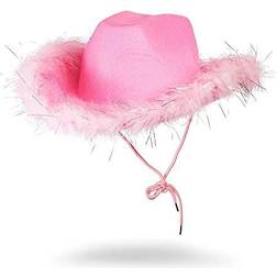 Hot pink cowboy hat with feathers for women, birthday, bachelorette party