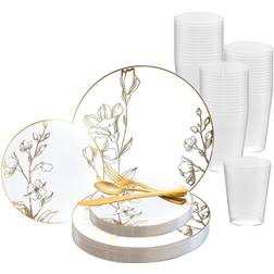Disposable plastic dinnerware wedding party package antique floral plates set