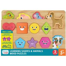 Chuckle & Roar Learnin Shapes & Animals Wood Puzzles 2 Pack 18 Pieces