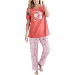Dreams & Co Women's Graphic Tee PJ Set Plus Size - Sweet Coral Bees