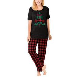 Dreams & Co Women's Graphic Tee PJ Set Plus Size - Red Buffalo Plaid