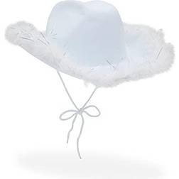 Zodaca White Feather Cowboy Hat for Birthday, Bachelorette, Costume Party Adult Unisex
