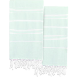 Authentic Hotel and Spa Textiles Lucky Pestemal Pack 2 Soft Aqua Bath Towel Green, White