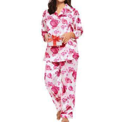 Amoureuse Women's Plus Size The Luxe Satin Pajama Set - Ivory Roses