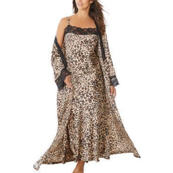 Amoureuse Women's Plus Size The Luxe Satin Long Peignoir Set - Leopard