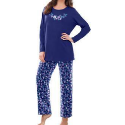 Dreams & Co Long Sleeve Knit PJ Set - Evening Blue Flowers