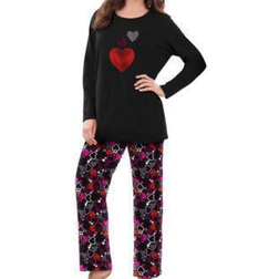 Dreams & Co Long Sleeve Knit PJ Set - Black Multi Heart