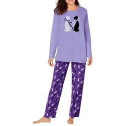 Dreams & Co Long Sleeve Knit PJ Set - Plum Burst Cat