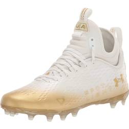 Under Armour Men's Spotlight Lux MC Mid Football Cleats, 8.5, White/Gold