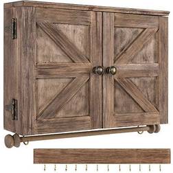 Rustic wall mounted jewelry organizer with wooden barndoor decor brown