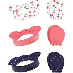 Hudson baby cotton headband and scratch mitten 6pc set, cherries, 0-6 months