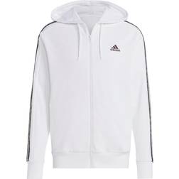 Adidas Essentials French Terry 3-Stripes Full-Zip Hoodie - White/Olive Strata