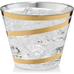 PERFECT SETTINGS 9 oz. Swirl Line Gold Rim Clear Disposable Platic Cups, Party, Cold Drinks, 110/Pack Gold Swirl