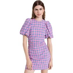 Ganni Checked cotton-blend minidress multicoloured