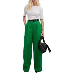 NA-KD Linen Pants with Wide Legs - Green