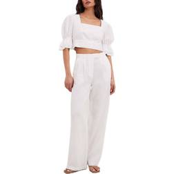 NA-KD Linen Pants with Wide Legs - White