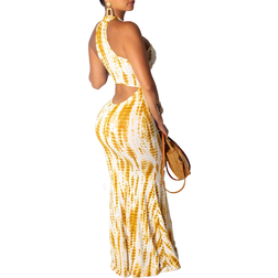 IyMoo Evening Long Maxi Dress - Yellow/White