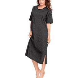 Dreams & Co Women's Long Tagless Sleepshirt Plus Size - Black Multi Dot