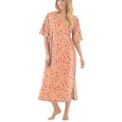 Dreams & Co Women's Long Tagless Sleepshirt Plus Size - Honey Peach Floral