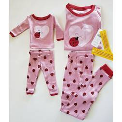 Leveret kid & doll pajama set 100% cotton pink ladybug toddler years