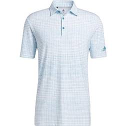 Adidas Men's Ultimate365 Allover Print Primegreen Polo Shirt - White/Sonic Aqua