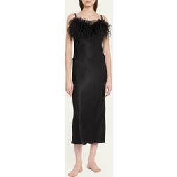 Boheme Feather-Trim Slip Dress BLACK