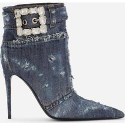 Dolce & Gabbana Embellished denim ankle boots blue