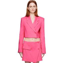 Frame Linen-blend blazer pink