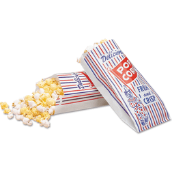 Bagcraft Pinch-Bottom Paper Popcorn Bags, 8"H x 4"W x 1 1/2"D, Blue/Red/White, Pack Of 1,000 Bags