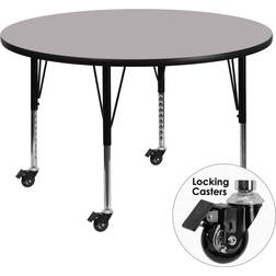 Flash Furniture Mobile Round Thermal Laminate Activity Table With Height-Adjustable Short Legs, 42" Gray