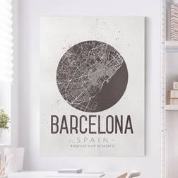 Leinwandbild Schwarz-Weiß Hochformat Stadtplan Barcelona Retro Weihnachtsbaum