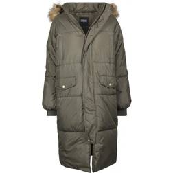 Urban Classics Ladies Oversize Faux Fur Puffer Coat - Dark Olive/Beige