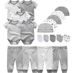 Kiddiezoom Baby Layette Essentials Gift Set 19-pcs - Gray Stripe/Little Stars/Print Set