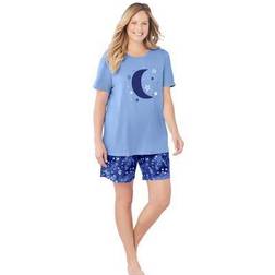 Plus Women's Knit PJ Short Set by Dreams & Co. in French Blue Tie Dye Moon Size 5X Pajamas