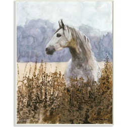 Stupell Industries Horse in Grass Side Portrait Watercolor Wood Wall Decor