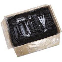 Guildware Heavyweight Plastic Forks, Black, 1000/Carton
