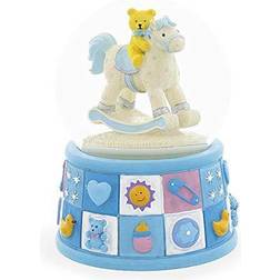 Teddy Bear on Rocking Horse Baby Boy Gift Musical Water Snow Globe