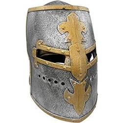 Silver pewter knight roman armor crusader helmet mask medieval adult costume