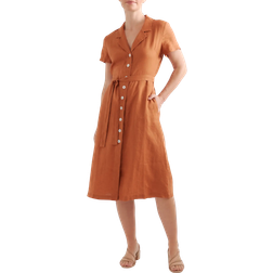 Quince European Linen Button Front Dress - Terracotta