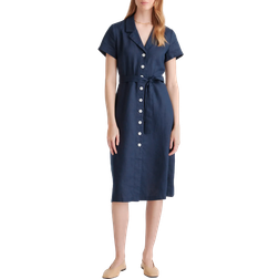 Quince European Linen Button Front Dress - Deep Navy