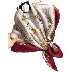 SilkSilky Printed Square Shawl Scarf - Wine