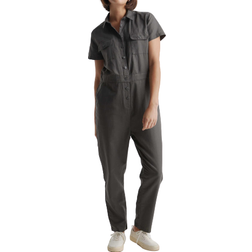 Quince Cotton Linen Twill Short Sleeve Coverall Jumpsuit - Charcoal