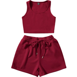 Shein EZwear Scoop Neck Tank Top and Track Shorts - Burgundy